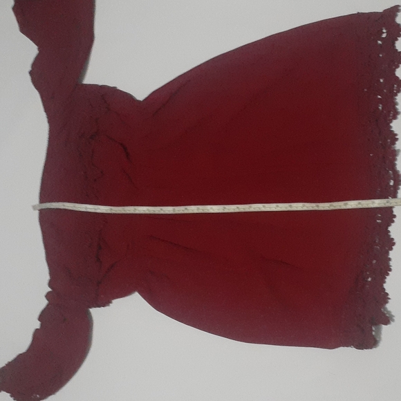 Umgee Red Baby Doll Dress Empire Waist Off the Shoulder Lace Maroon Peasant L - Picture 9 of 13